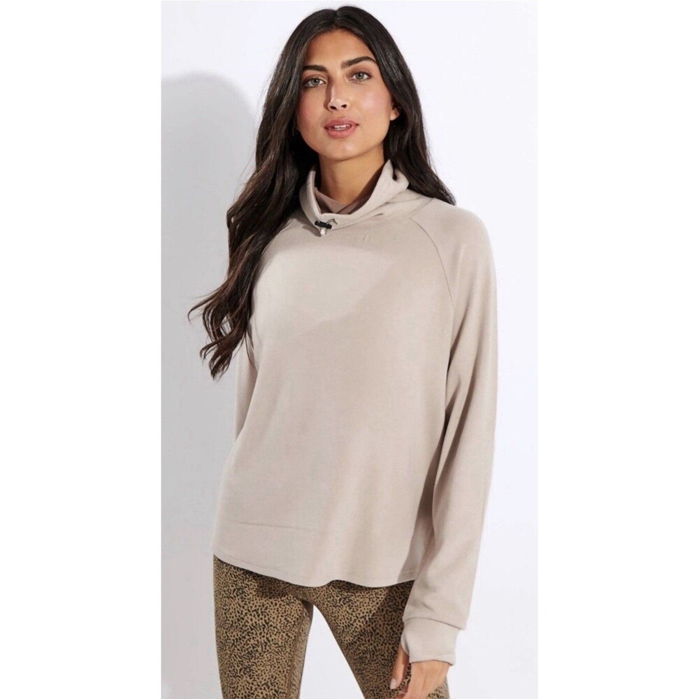 Varley Adkisson Cowl Neck Sweatshirt Tunic Khaki Tan Women's Large